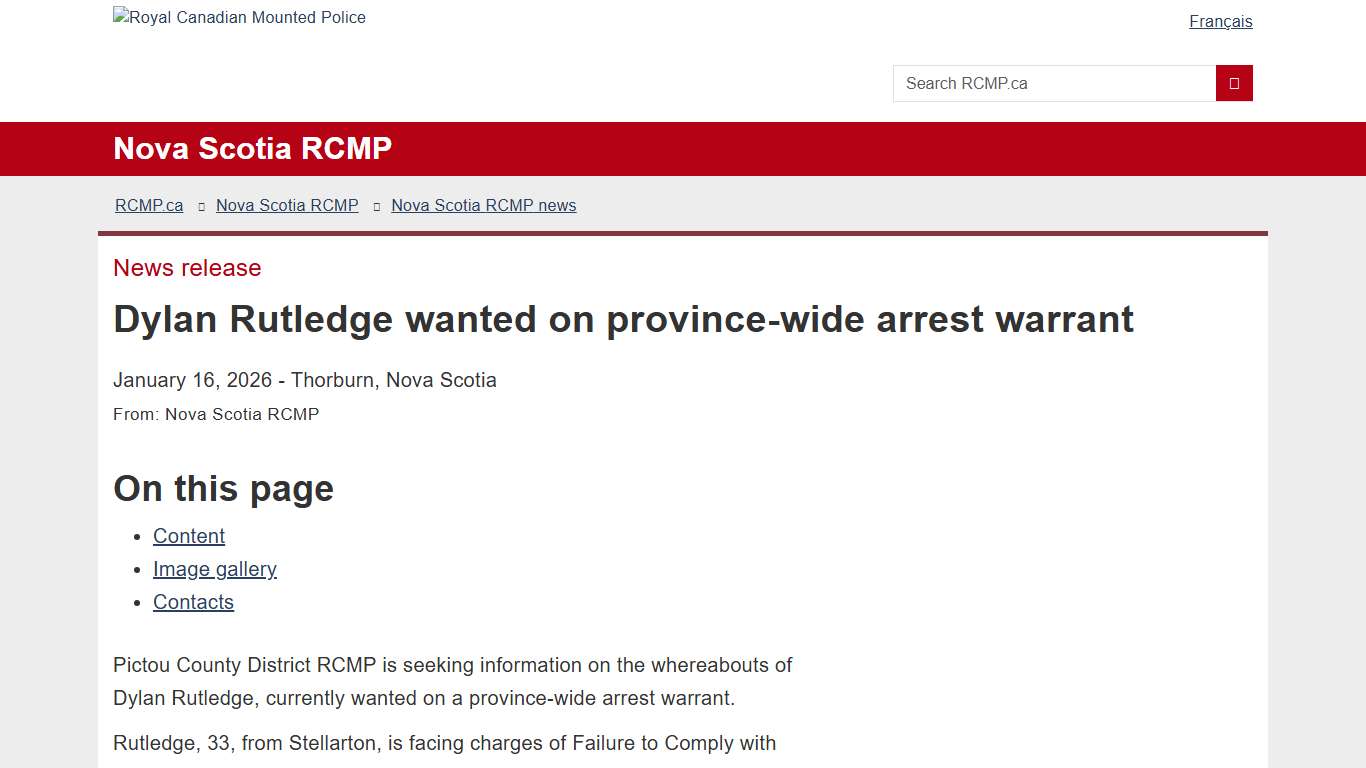 Dylan Rutledge wanted on province-wide arrest warrant Royal Canadian Mounted Police